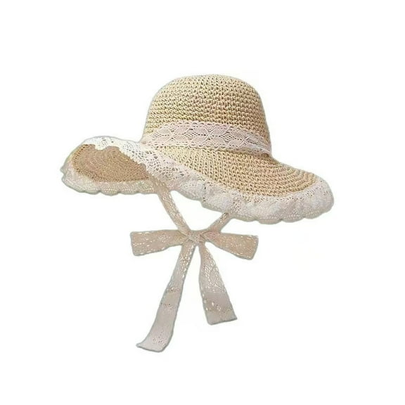Sunshade hat, sweet fisherman hat, breathable lace bow, big brim, straw hat