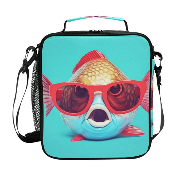 ALAZA Funny Fish with Sunglasses Lunch Box Insulated Lunch Bag Reusable Thermal Cooler Tote School Picnic