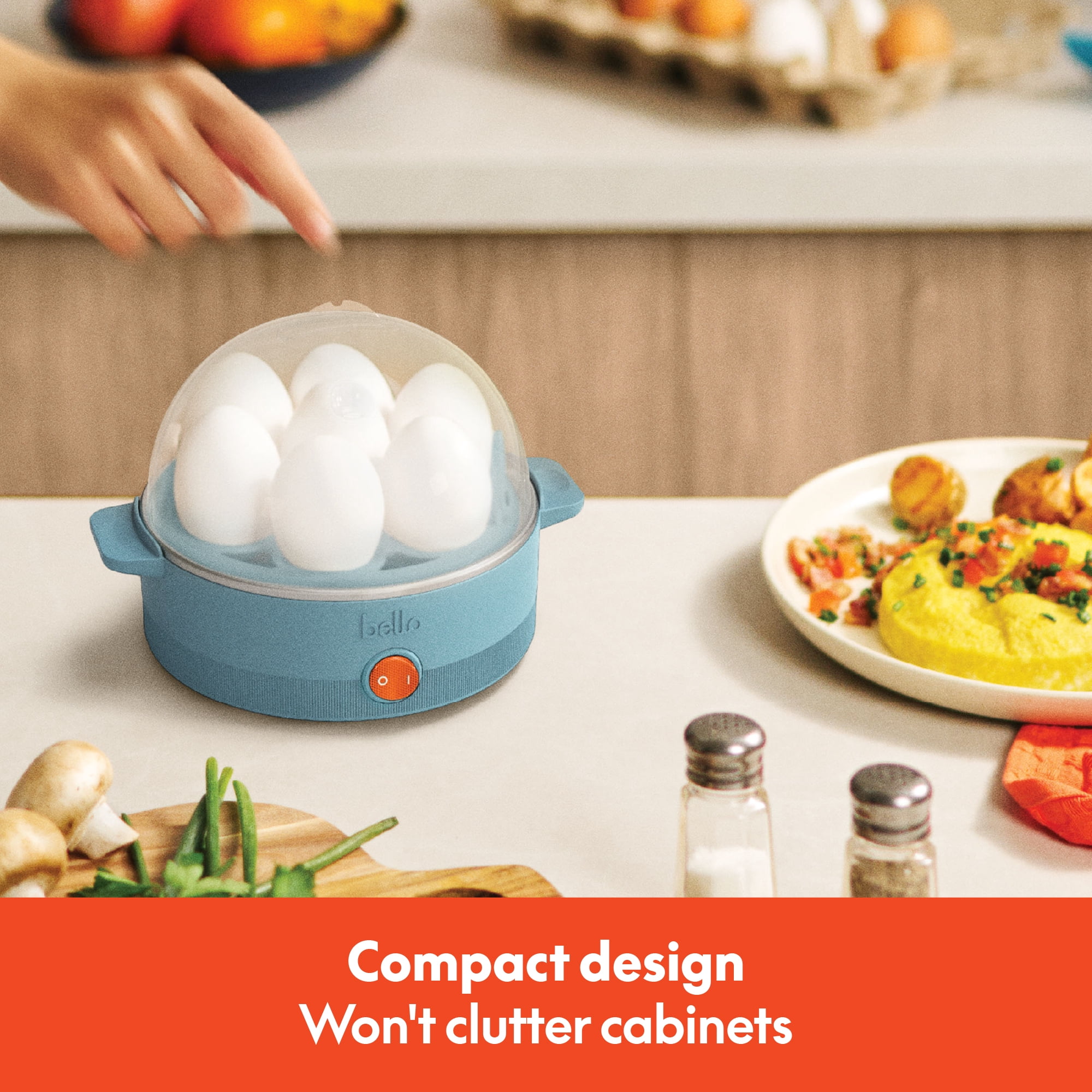bella 7-Egg Electric Egg Cooker for Hard, Soft Boiled Eggs, Surf