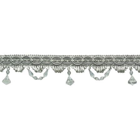 3" (7.5cm) Beautiful Beaded Fringe Trim with Fancy Gimp Header # BF300,, Silver Grey #049 (Grey Silver) Sold By The Yard (36"/3 ft/0.9m)