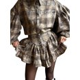 thumbnail image 2 of Women'S Elegant Two Piece Set Plaid Design with Ruffle Short Skirt High-End Office Outfit Color S, 2 of 8