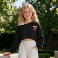 thumbnail image 4 of Girls Off Shoulder Sweatshirt Asymmetric Long Sleeve Crop Top Cute Casual Pullover Tee Shirt, 4 of 5