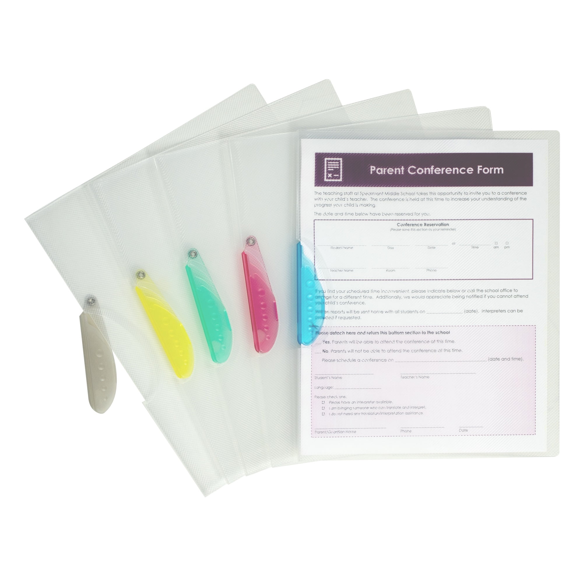 Report Cover with Swing Clip, Clear w/Assorted Color Clips (Color May