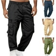thumbnail image 5 of Chiccall Mens Cargo Sweatpants Straight Button Zipper Elastic Waist Open Bottom Joggers Casual Outdoor Running Sweatpants with Pockets, 5 of 5