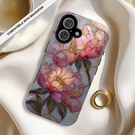 Pink Peony Floral Tough Phone Case | Magnetic Impact-Resistant Case