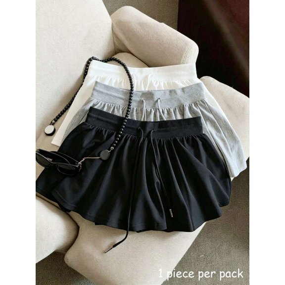 Women Solid‑Color Drawstring‑Waist Casual Skirt, Lightweight Spring‑Summer Daily Skirts
