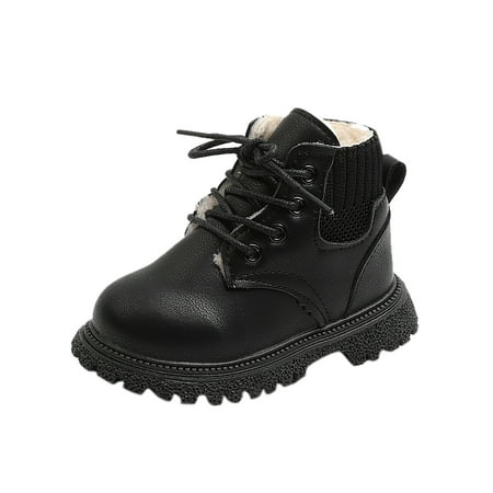 Avrntaa Kid Ankle Boots - Lace Up Leather Boots Warm Winter Boots for Toddler Baby Girls Cute Shoes for Kids Black Shoes Size 9.5LittlerKid