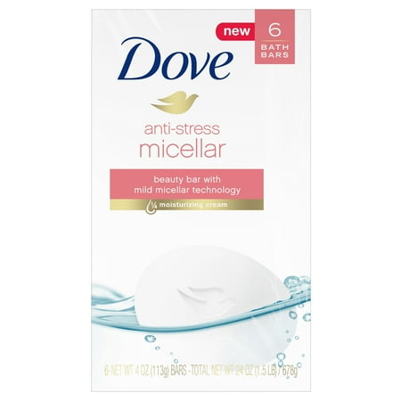 (2 pack) (2 pack) Dove Micellar Anti-Stress Beauty Bar, 4 oz, 6 Bar