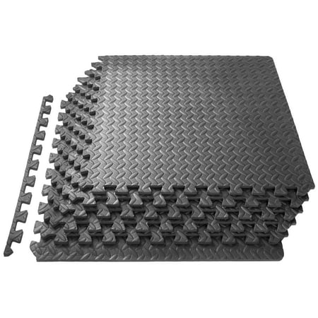 ProSource Puzzle Exercise Mat High Quality EVA Foam Interlocking Tiles, 24 Square Feet, Grey (Includes 6 tiles)