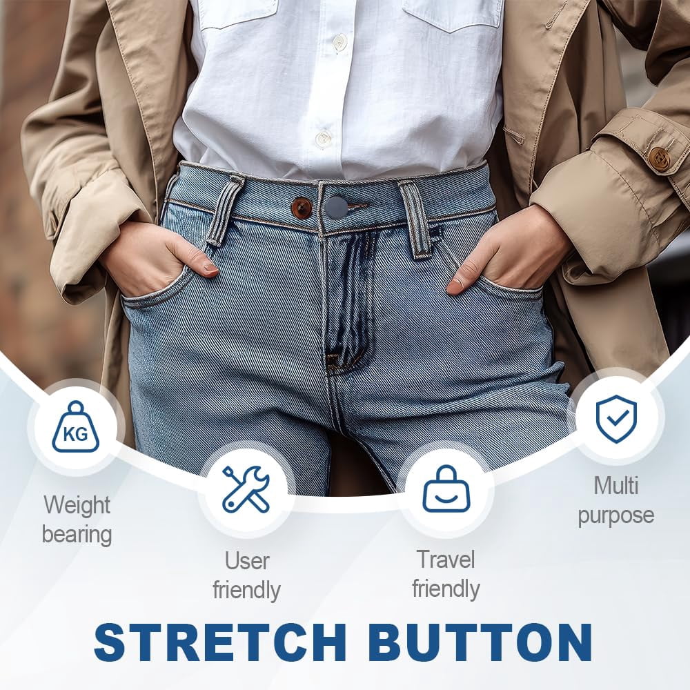 Rubber Pant Waistband Extender Button, 2025 New Button Extenders for Jeans, Waist Extenders for Pants for Men, Button Extenders for Pants for Women, No Sew Waist Extensions for 1-1.8 Inches (12)