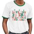 thumbnail image 2 of To the North Pole and Back Ringer Tee Shirt Unisex 2X-Large White/Kelly Green, 2 of 5
