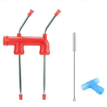 

Double Beer Snorkel Beer Bong Drink Beer Funnel Beer Wine Dispenser with Cleaning Brush for Beer Can Beer Bottle (Red)