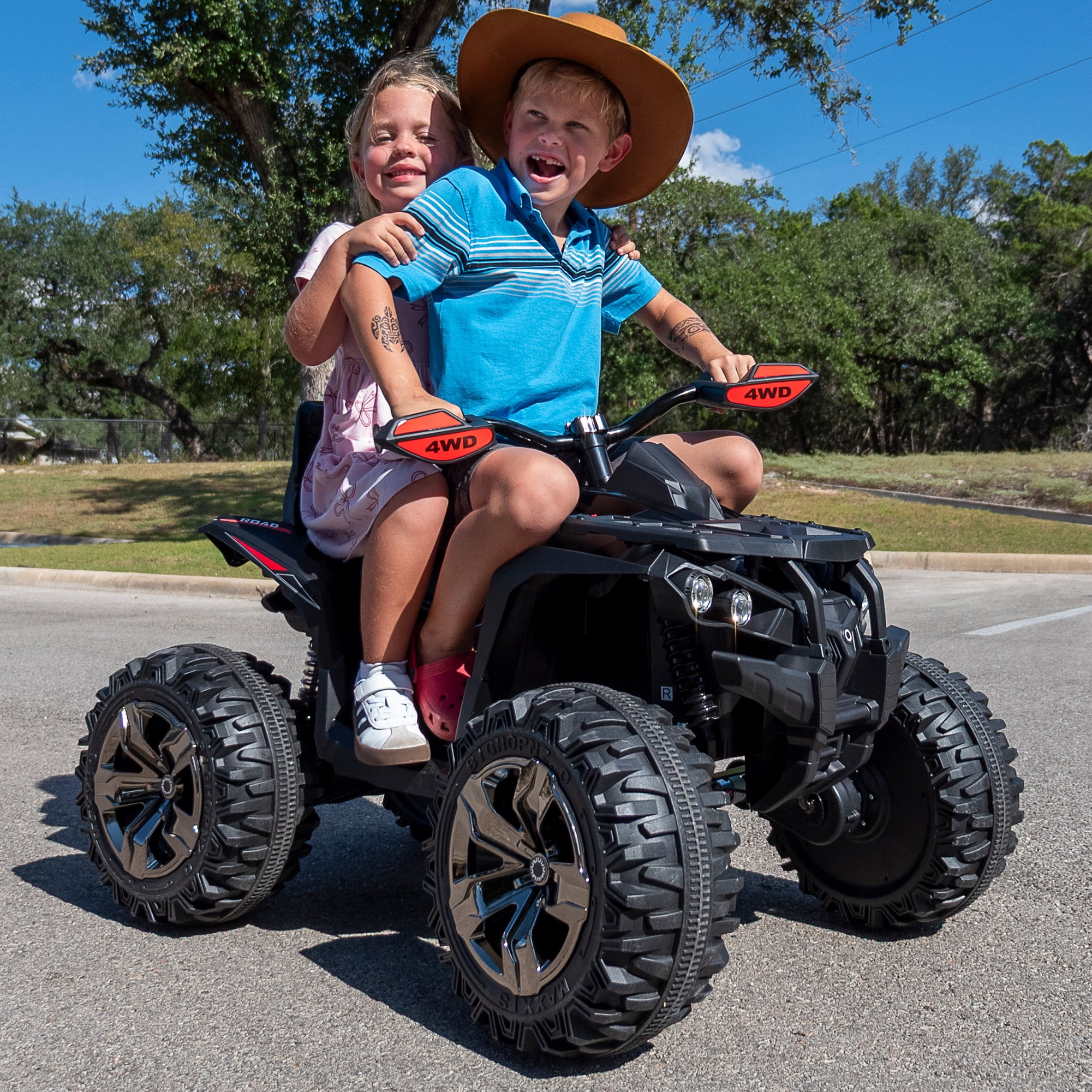 4 Wheeler for Kids, Joyracer 4WD Electric Atv for Kids, 24 Volt Ride on Toys, Outdoor Gift with 800W Motor, Bluetooth Music, Horn, LED, Black