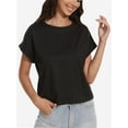 thumbnail image 3 of Womens Summer Cap Sleeve Crewneck Crop Tops Casual Loose Striped T-Shirts Basic Tees, 3 of 6