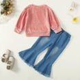 thumbnail image 3 of 12 Months Toddler Baby Girls Clothes Baby Girls Outfits 12-18 Months Baby Girls Long Sleeve Round Neckline Top Jeans Pants 2PCS Set Pink, 3 of 9