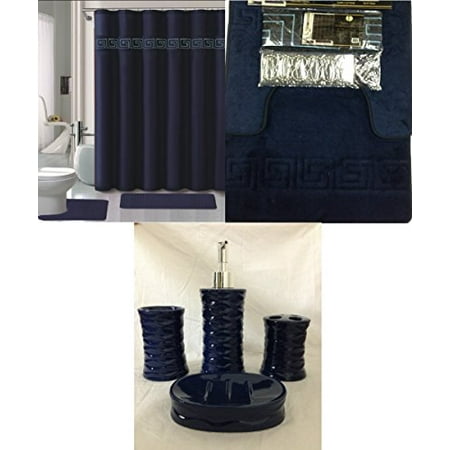 19 Piece Bath Accessory Set Square Navy Soft Memory Foam Bathroom 19 Piece Bath Accessory Set Square Navy Soft Memory Foam Bathroom Rug Contour Mat Shower