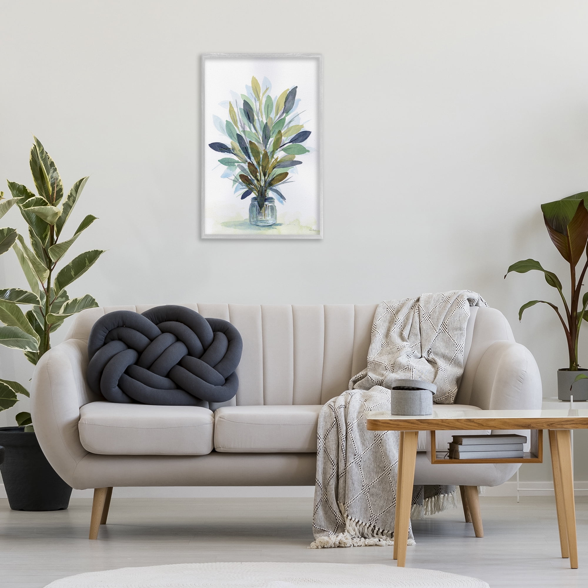Stupell Industries Rustic Leaves Jar Botanical & Floral Painting Gray Framed Art Print Wall Art, 20 x 30