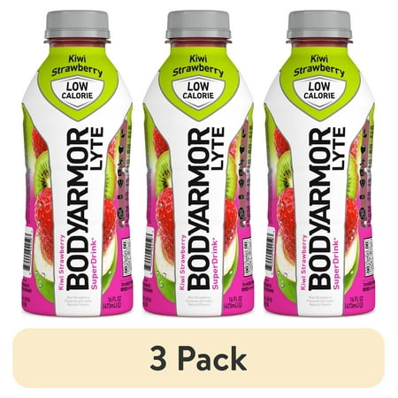(3 pack) BODYARMOR Lyte Kiwi Strawberry Electrolyte Sports Drink, 16 fl oz Bottle