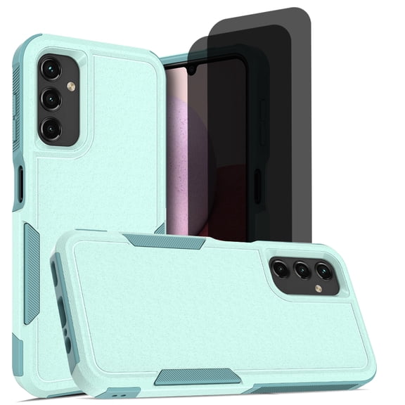 Hotpom for Samsung A14 5G Commuter Series Case with 2 Pack Privacy Screen Protector Slim Shockproof Design with Dual Layer Rubber Bumper for Drop Protection for Men/ Women, Green