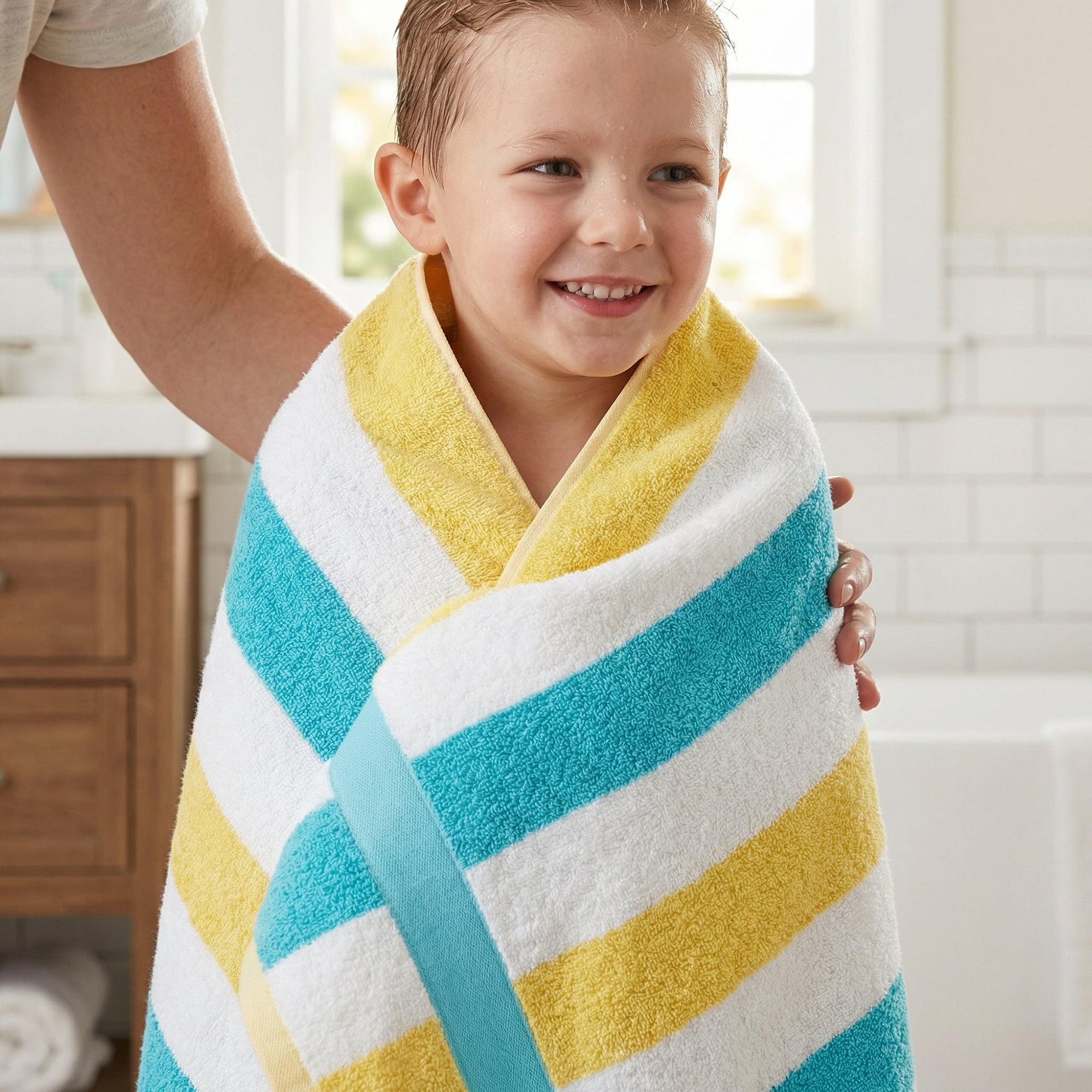 Unique Bargains Absorbent Stripe Soft Cotton Towel 2 Pack Lake Blue/Royal Blue 55"x28"