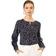 thumbnail image 1 of Blusa floral Allegra K Manga Larga Con Volante Cuello Redondo Ojo De La Cerradura Azul Marino L, 1 of 6