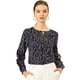 thumbnail image 1 of Blusa floral Allegra K Manga Larga Con Volante Cuello Redondo Ojo De La Cerradura Azul Marino L, 1 of 6