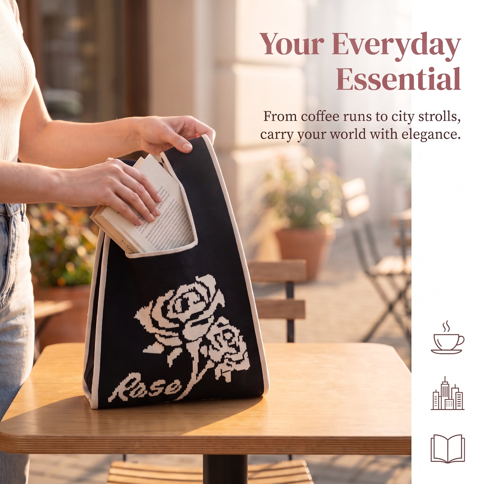 Unique Bargains Cute Cartoon Gift Reusable Tote Bags with Handles  7.5" x 13.4" Rose