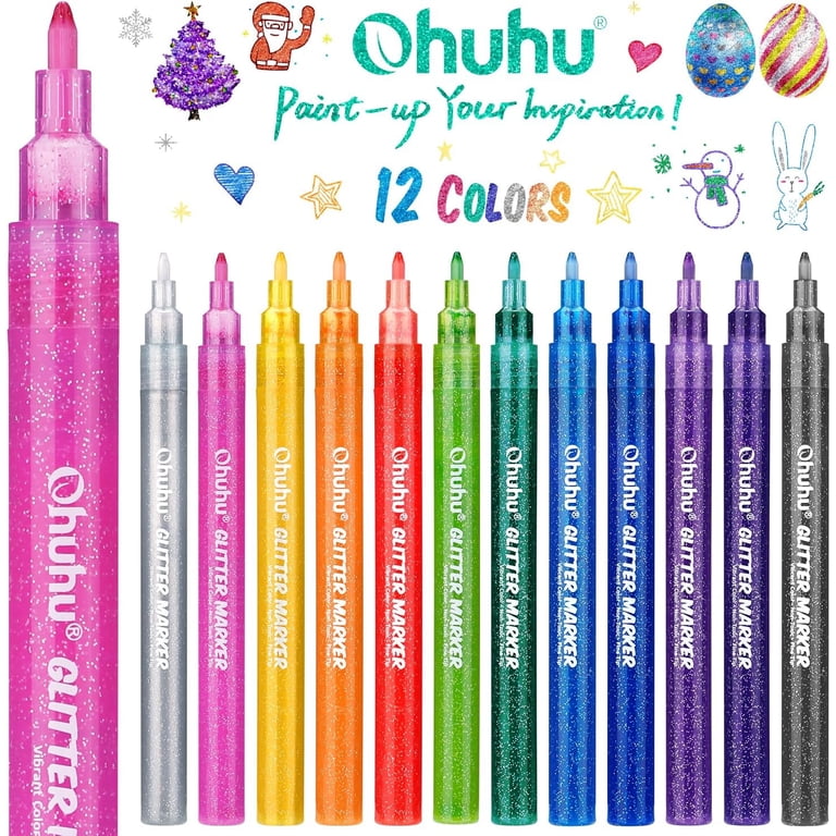 Ohuhu Glitter Markers 18 Colors - Metallic Shimmer Pens For Crafts, Cards & DIY Projects