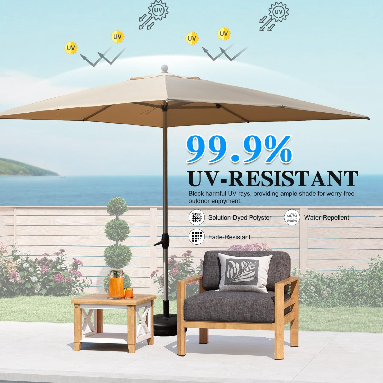 9'X11.5' Adjustment Rectangle Cantilever Umbrella with Push-Button Tilt , Patio Umbrella with Crank Open System, Aluminium Outdoor Umbrella for Backyard, Pool, Beige
