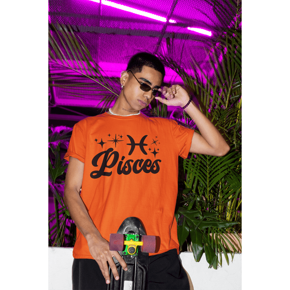 Respect My Tshirt - Pisces Zodiac Sign Graphic T-Shirt, Astrology Symbol Design, Crew Neck, Orange, 5X