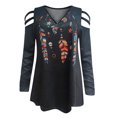 thumbnail image 4 of BKQCNKM Women Clothing Womens Tops Women'S Long Sleeve Printing Prints Loose Casual Plaid Pocket V-Neck Blouse Womens Fashion Black Xl, 4 of 6