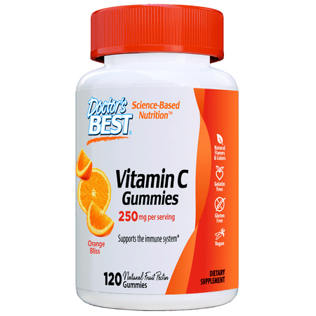 Doctor's Best Vitamin C Fruit Pectin Gummies, 250mg per Serving, Vegan, Orange Flavor, 120