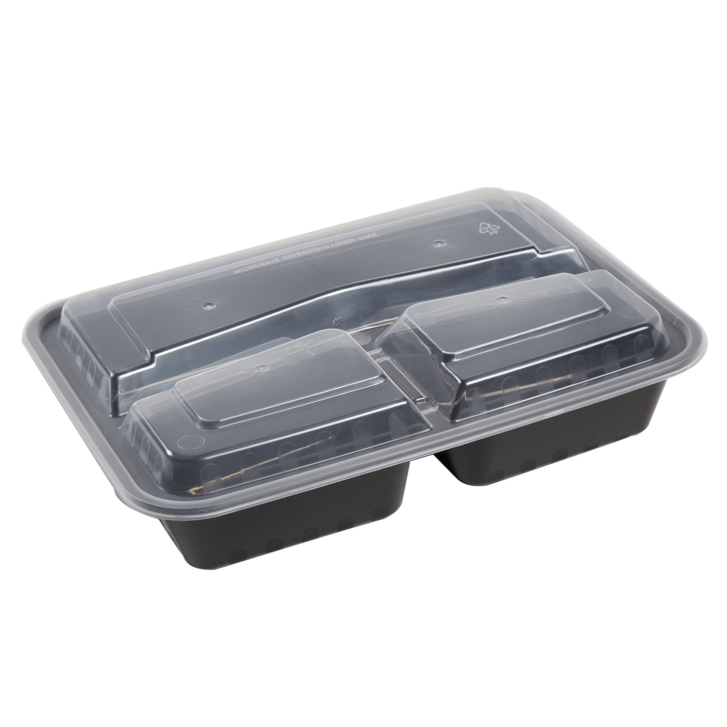 AmerCare 3 Compartment Rectangular To Go Container with Lids, 10 Inch x