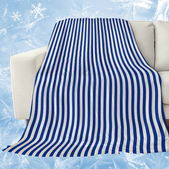 Dark Blue Striped Cooling Blanket, Lightweight Breathable Summer Throw Blanket with Double Sided Cold Effect, Modern Beige Geometric Country Picnic Beach Blankets Bed Sheet for Hot Sleepers 50"x60"