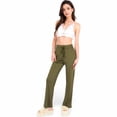 thumbnail image 6 of Women's High Waist Wide Leg Lounge Pants with Drawstring- Olive Green,Large, 6 of 7