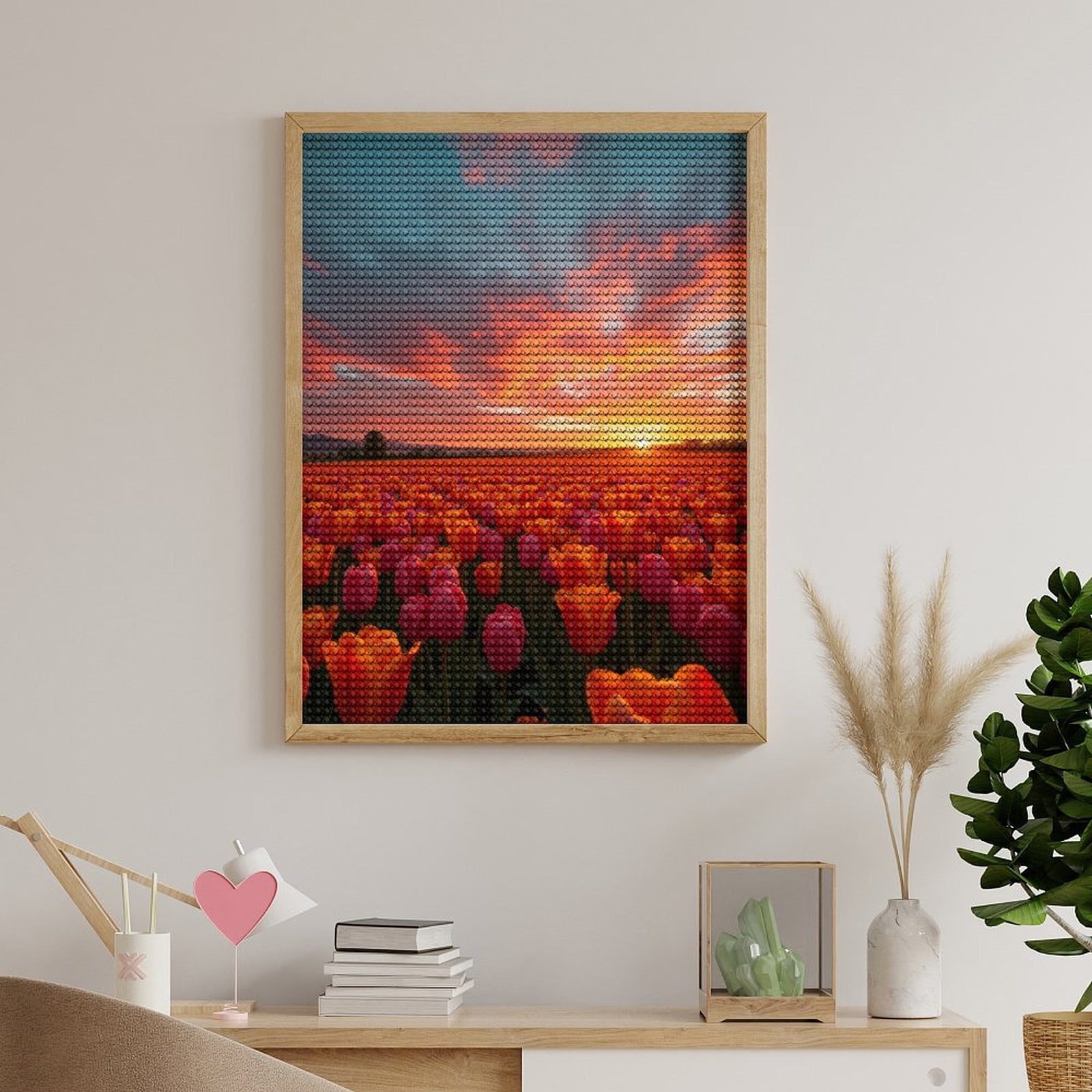 Diamond Art Kits for Adults - Sunset Over Tulip Field 5d Diamond Painting for Adults, Diamond Art for Adults Beginners, Frameless Diamond Painting Kits for Adults for Home Wall Decor