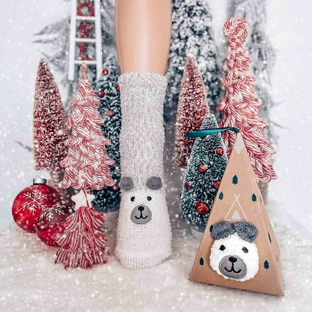 

Yilirongyumm Christmas Decorations Cute 3D Animal Socks With Gift Box Coral Fleece Socks Winter Thickened Cartoon Embroidery Floor Christmas Socks