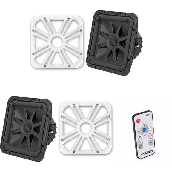 Kicker (2) 45L7R124 L7R 12-Inch (30cm) Subwoofer, Dual Voice Coil, 4-Ohm w/ White LED Grill & Remote Bundle