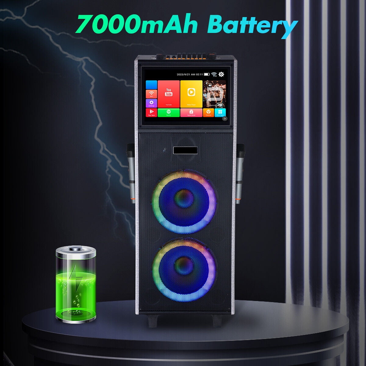 Lohoms 4000W Dual 10" Woofers Portable Karaoke Machine with 14.1" Touchscreen and 2 Wireless Mics