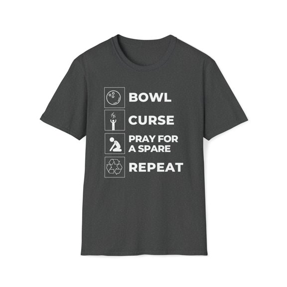 Bowling, Gildan Unisex Softstyle Shirt, Bowl Curse Pray Graphic Tee, S-3XL