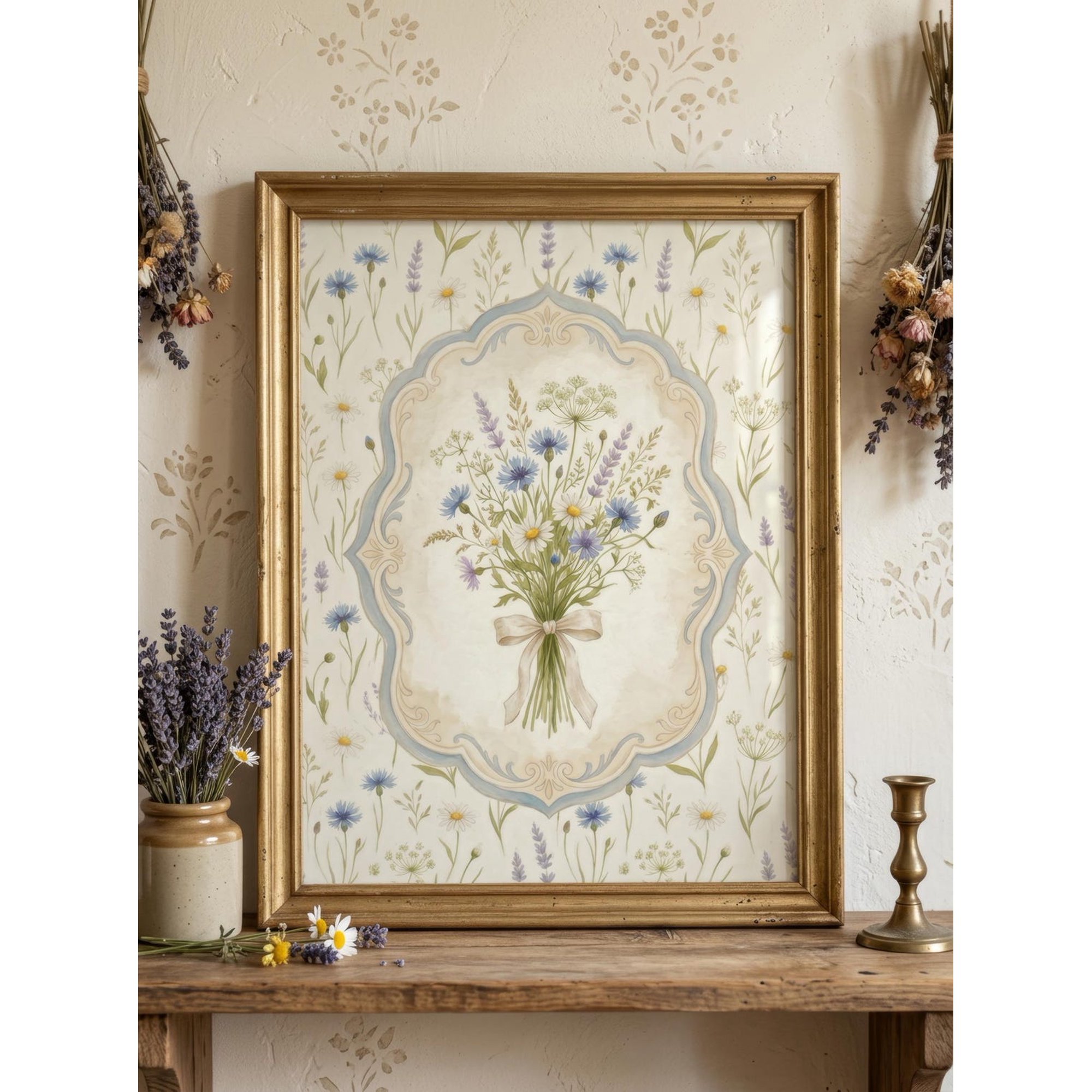 Wildflower Bow Wall Art Print Cottagecore Farmhouse Decor