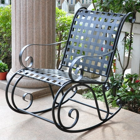 International Caravan Scroll Iron Metal Outdoor Rocker
