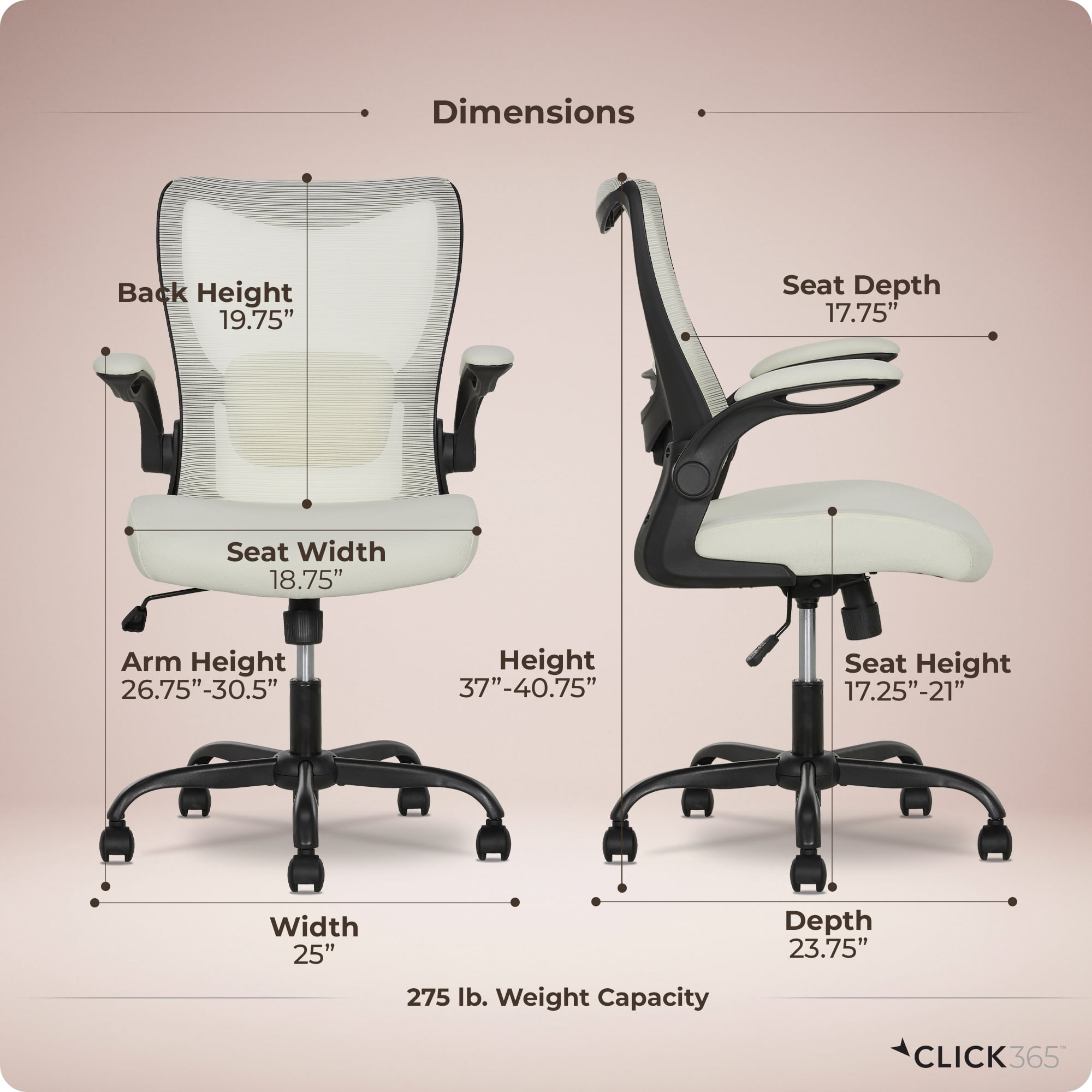 Click365 Adult Mesh High Back Indoor Commercial Ergonomic and Adjustable Lumbar Support Office Chairs, Hardware Kit, Beige