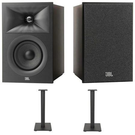 JBL STAGE-240B-BLK 2-Way 4.5" Bookshelf Loudspeakers with STAGE-FS-BLK Floorstands (2025)