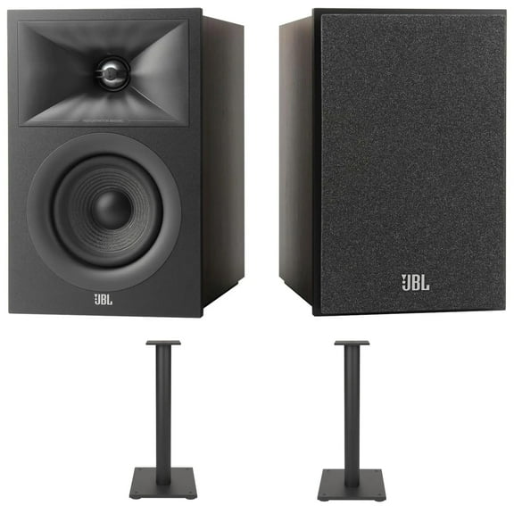 JBL STAGE-240B-BLK 2-Way 4.5" Bookshelf Loudspeakers with STAGE-FS-BLK Floorstands (2025)