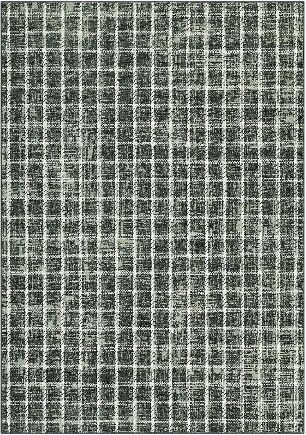 Twister.CK 3' x 5' Plaid Area Rugs, Modern Washable Stain-Resistant Carpet, Non Slip Indoor Rug for Living Room Dining Room Office, Green