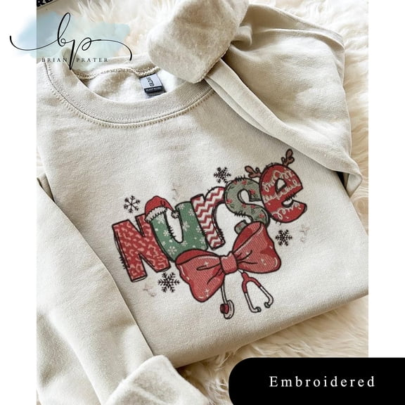 EMBROIDERED Nurse Christmas Sweatshirt, Christmas Nurse Stethoscope Sweatshirt, Merry Nurse Shirt, Merry Christmas Nurse T-shirt