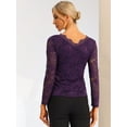 thumbnail image 4 of DARING DIVA Floral Lace Shirt Lace Scalloped Trim Blouse S Purple, 4 of 6