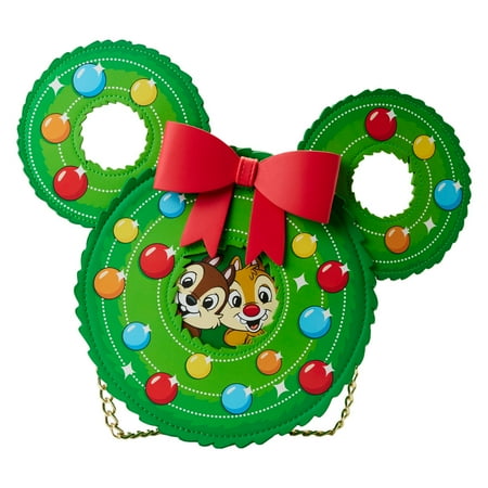 Loungefly Chip and Dale Figural Christmas Wreath Crossbody Purse Bag