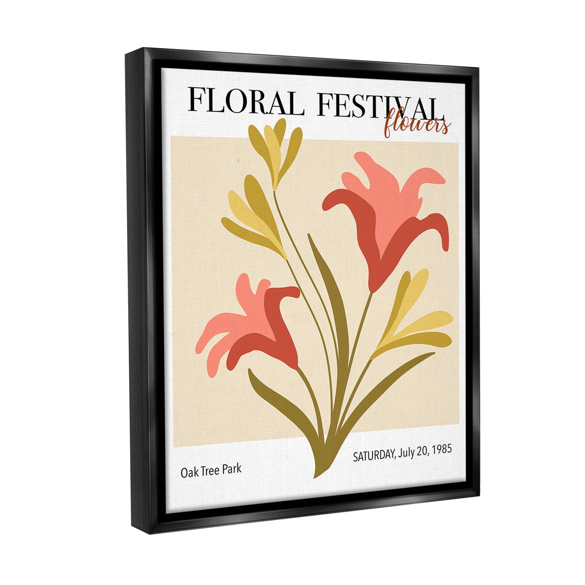 Stupell Industries Floral Festival Abstraction Botanical & Floral Painting Black Floater Framed Canvas Art Print Wall Art, 17 x 21